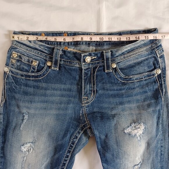 Miss Me Jeans Signature Crop Flap Pockets Bling Sequins Distressed Size 31 - Picture 12 of 14